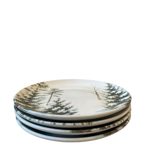 Christmas Pine Tree Salad Plates 8in Green White Made in Brazil Set of 4 NEW - Picture 4 of 12